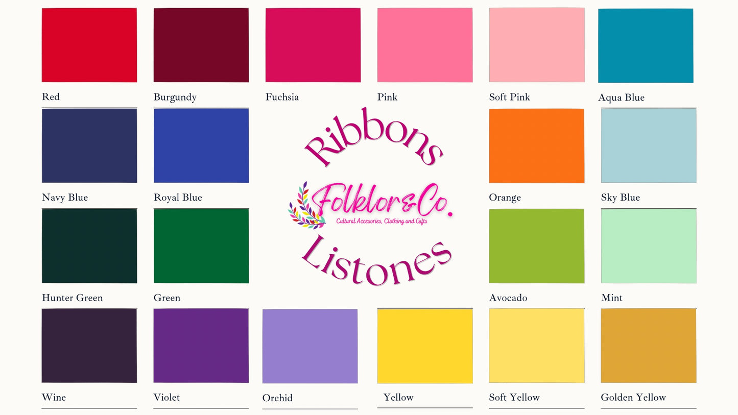 Color swatches with 'Ribbons Folklorico' Listones logo in the center